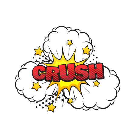 Comic crush art pop with clouds sign over white background, vectorのイラスト素材