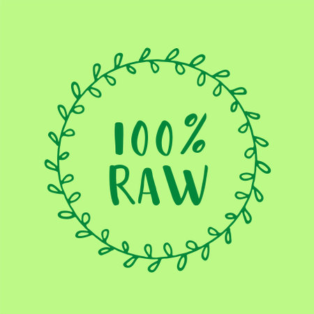 100 percent raw green leaf word text  iconのイラスト素材
