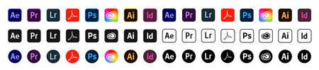 Kiev, Ukraine - November 6, 2021: Logotype set of adobe products.