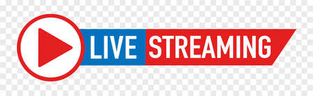 Red Live streaming logo - design element with play button for news and TVの写真素材