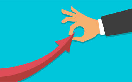 Hand pulling graph arrow upwards. Growth, improvement, development and success concept.の写真素材