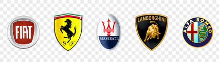 Kiev, Ukraine, 14 November, 2020: Italian Car brands logos collection: Fiat, Maserati, Lamborghini,...
