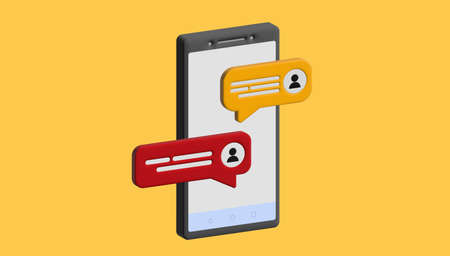 Chat on smartphone concept 3d vector. 3d smartphone on yellow.