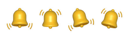 3d render yellow ringing bell with new notification for social media reminder.