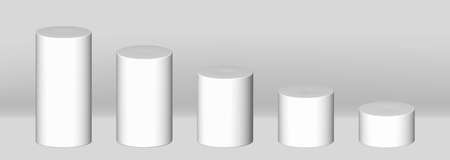 White 3d cylinder collection with perspective, isolated on grey background.のイラスト素材