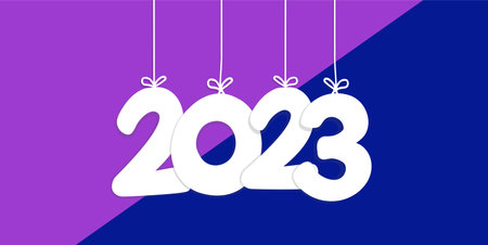 Happy New Year 2023 hanging typography on white.のイラスト素材