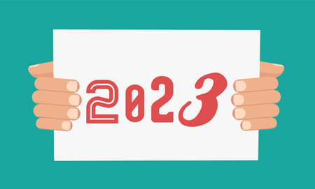Banner for New Years greetings held by hands.のイラスト素材