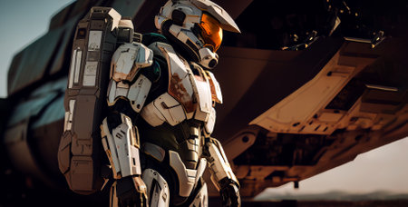 Future space suit, astronaut, futuristic robot, robotic cyborg, artificial intelligence. Generative AI illustrationの素材