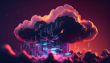 Cloud computing concept. Abstract cloud connection technology background. Ai generative illustration.の素材