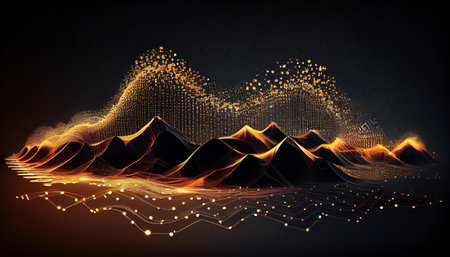 Wave lines pattern smooth curve flowing. Dynamic light for concept of technology, digital, communication and science. Ai generative Illustration.の素材