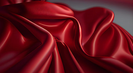 Red luxury fabric background with copy space. Red gradient silk fabric background. Ai generative illustration.の素材