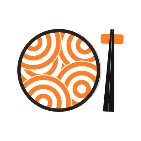 Simple traditional japanese noodle ramen and chopstick logo template design in black and orangのイラスト素材