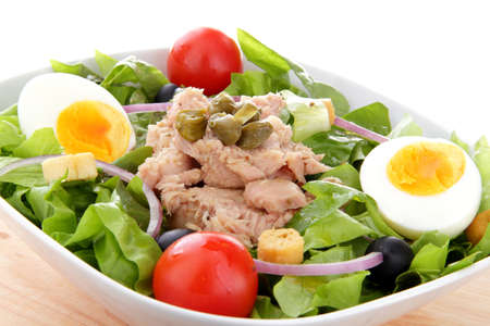mediterranean salad whit tuna end eggの写真素材