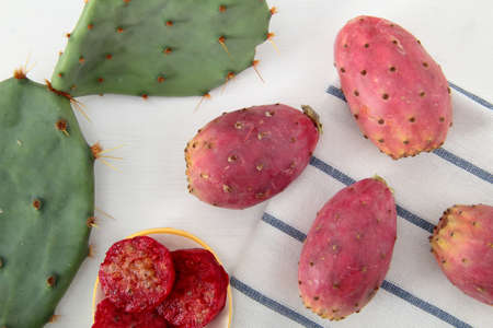 Opuntia ficus india on white tableの写真素材