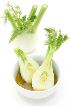 fennel on white background with oilの写真素材