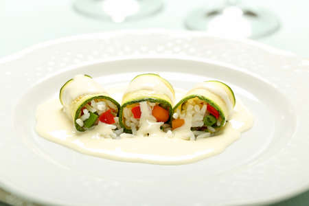 stuffed zucchini with rice and vegetablesの写真素材
