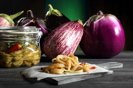 marinated eggplant salad green backgroundの写真素材
