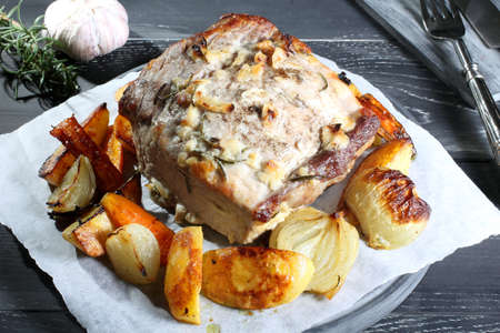 delicious roast meat with vegetablesの写真素材