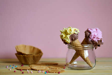 ice cream cones handmade background