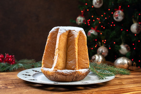Traditional Christmas cake kulich on wooden background. Selective focus.の写真素材