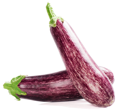  Striped eggplants isolated on white, close up.の写真素材