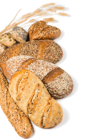 Different cereal bread and with ears isolated on a white background, selective focus.の写真素材