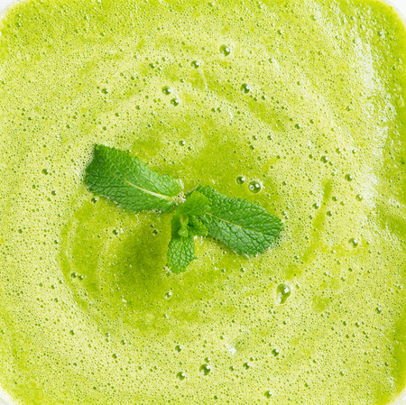  Green texture smoothie with bubbles. Closeup of surface.の写真素材