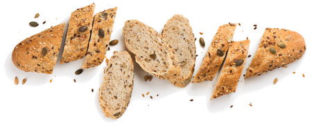 Top view of bread with different seeds ( pumpkin,  poppy, flax, sunflower, sesame,  millet )...
