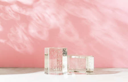 Podium stand background cosmetic and beauty template for product on pink background