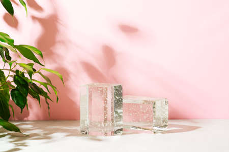 Podium stand background cosmetic and beauty template for product on pink background
