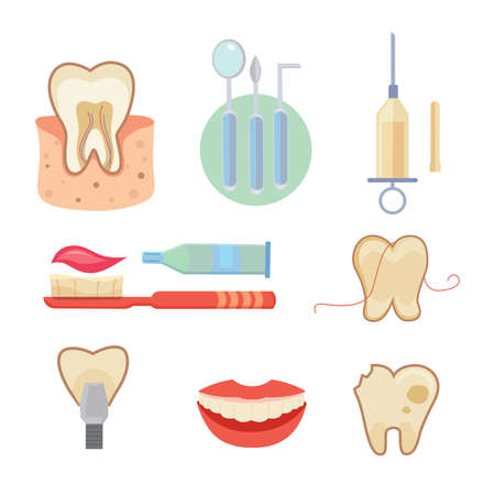 Dental icons set cartoon styleのイラスト素材