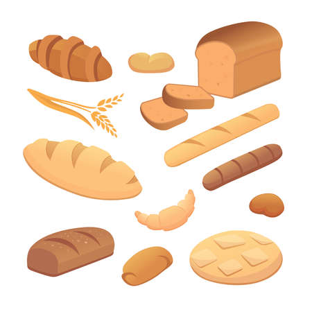 Set of cartoon bread illustrationの写真素材