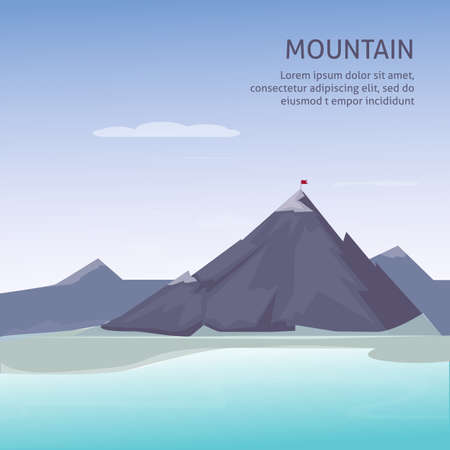 Flag on the mountain. Business concept. Winning of competition or triumph design. Cartoon styleのイラスト素材