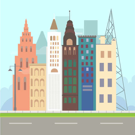 Flat design modern vector illustration icons set of urban landscape and city life. Building iconのイラスト素材
