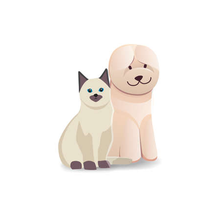 Cute home pets. Cartoon cat and dog. Best friends illustration on witeのイラスト素材