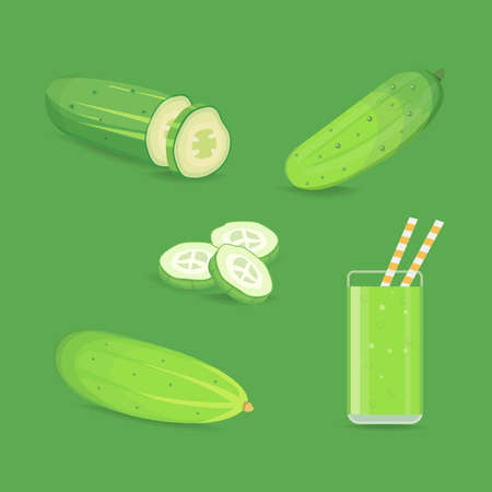 Set fresh cucumber, sliced and isolated vector illustration eps10のイラスト素材