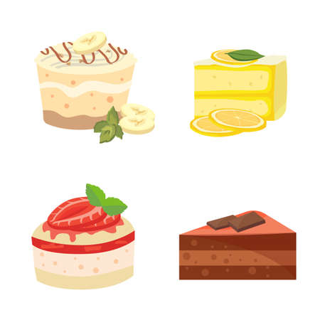 Colorful sweet cakes slices pieces set