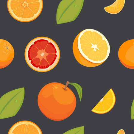 orange seamless vector pattern on white background, fruit wallpaperのイラスト素材