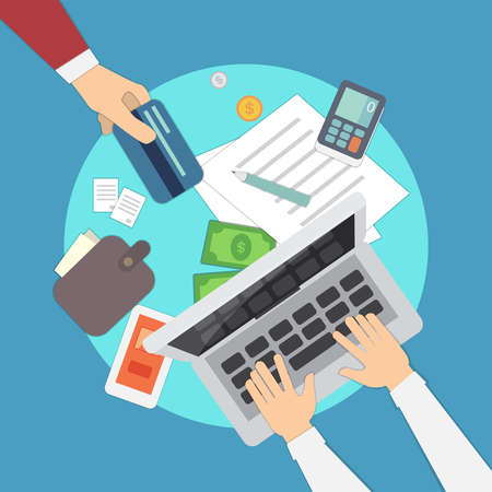 mobile payments vector illustration. Overhead. colorful set.のイラスト素材