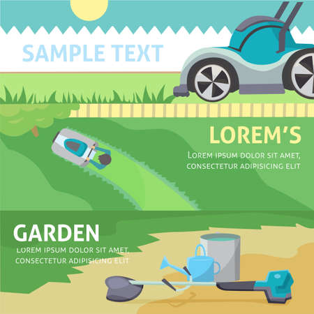 Gardening tools baner set. vector illustration isolatedのイラスト素材