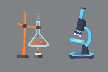 Vector set - chemical test. Flat design chemistry laboratory experiment equipmentのイラスト素材