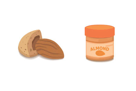 Vector collection of cartoon isolated almond. helthy nuts vegeterian foodのイラスト素材