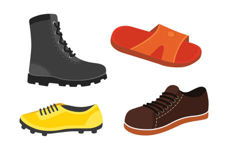 Male man season shoes in flat style. Men boots isolated set vector illustrationのイラスト素材