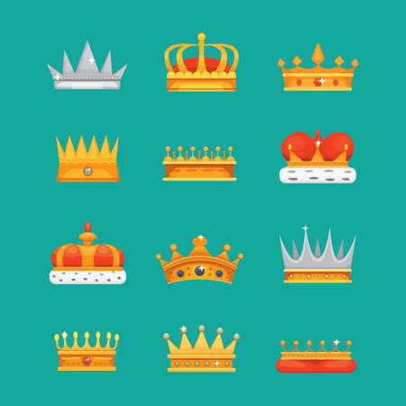 Collection of crown icons awards for winners, champions, leadership. Royal king, queen, princess crownsの写真素材