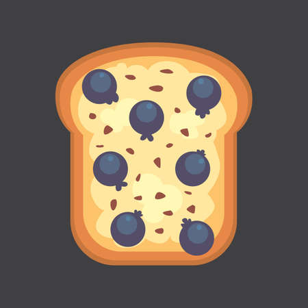 toast and sandwich breakfast. Bread toast with jam, egg, cheese, blueberry, peanut butter, salami, fish. Flat vector illustration.のイラスト素材