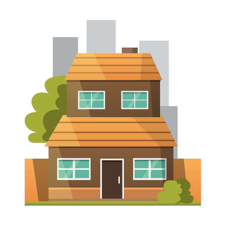 Retro Flat city House Icon. town building or private residential. modern apartment isolatedのイラスト素材