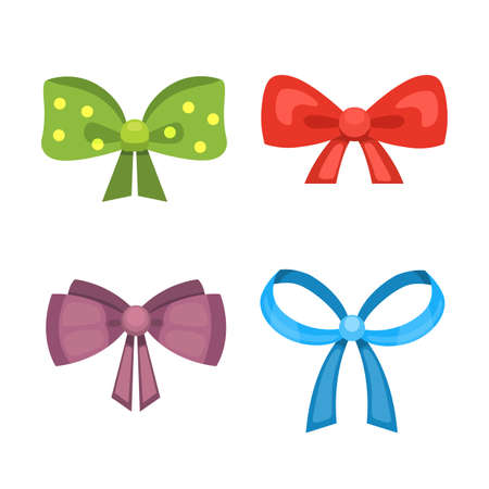 Cartoon cute gift bows with ribbons. color butterfly tieのイラスト素材