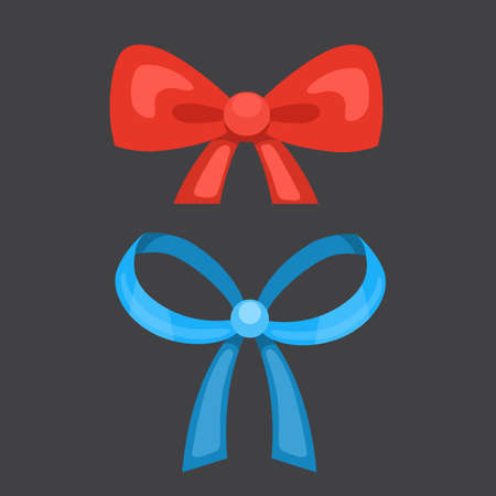 Cartoon cute gift bows with ribbons. color butterfly tieのイラスト素材