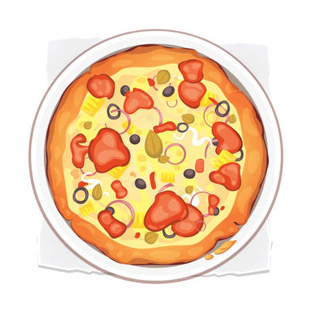 Thinly sliced pepperoni is a popular pizza. Italian cook and pizzas delivery.のイラスト素材
