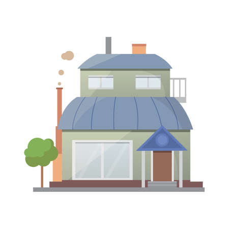 Retro Flat city House Icon. town building or private residential. modern apartment isolatedのイラスト素材